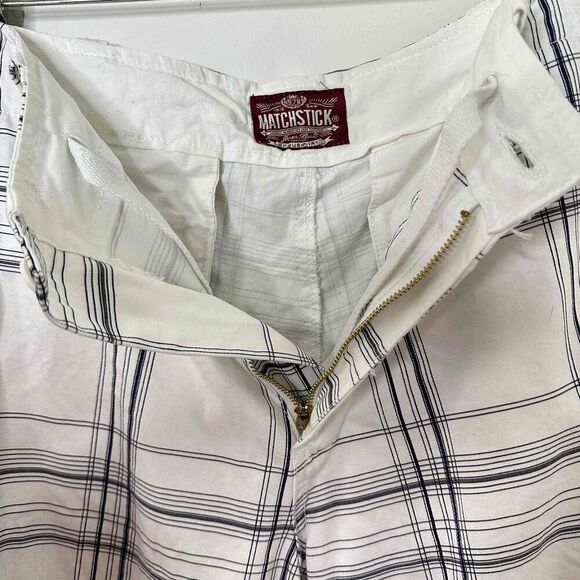 Matchstick Shorts Mens Size XXL/36 White Navy Blue Plaid Cargo Knee Length - Picture 5 of 10